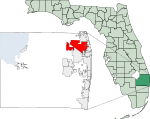 Map of Florida highlighting Palm Beach Gardens